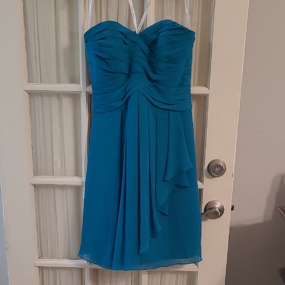 David's Bridal Peacock Strapless Dress